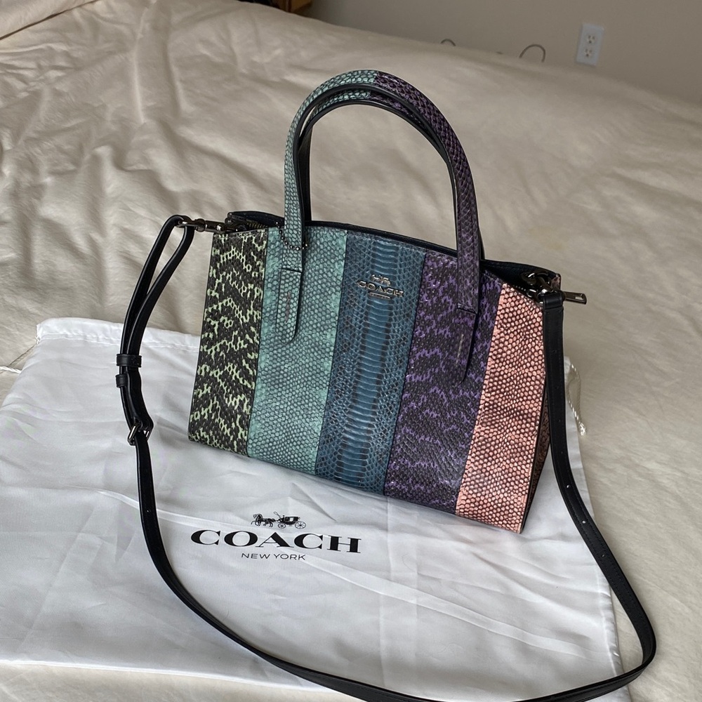 COACH Multicolor Python-Print Satchel in Green Te… - image 1